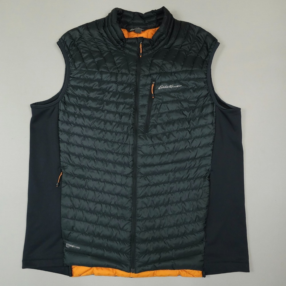 Eddie Bauer Puffer Vest Men 2XL Tall Gray Down Filled Insulated Storm Down 800